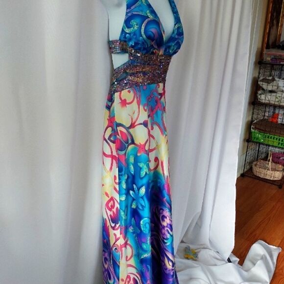 Dave & Johnny colorful sequined strappy long dress - Picture 3 of 10